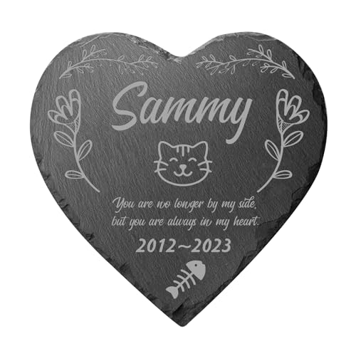 papasgix Pietra Commemorativa a Forma di Cuore Personalizzabile per Animali Domestici,Memoriale Personalizzabile in Pietra di Ardesia, Lapide Cane e Gatto Personalizzata per Esterno
