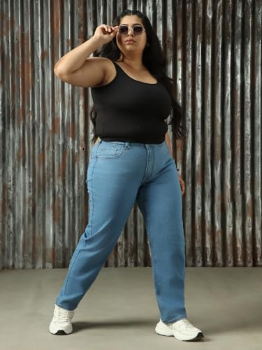 Image of High Star Women Washed Cotton Mom Fit High- Rise Jeans 49