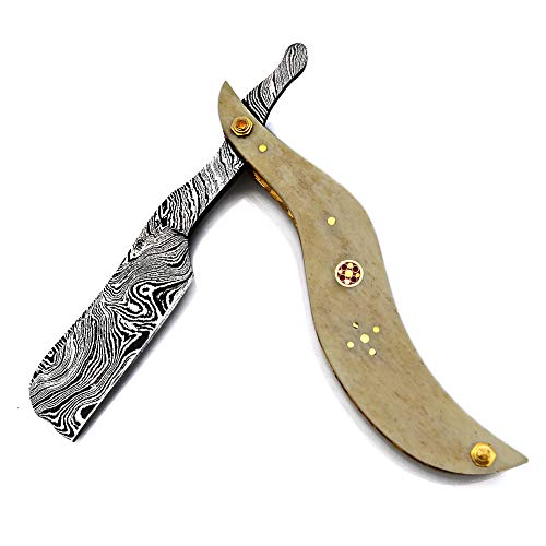 Hand Made Damascus Steel Straight Razor Folding Razor With Shaving Ready Classic Barber Blade Edge, Men Straight Razor, Leather Case + Strop, Close Shave, Great Gift R-84 #TOP2
