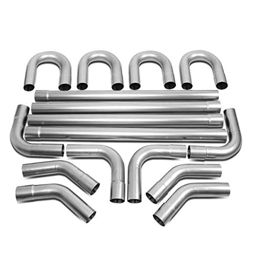DNA Motoring ZTL-25RAW 16 Pcs 2.5 Inches Mild Steel DIY Custom Exhaust Tubing Mandrel Bend Pipe Straight & U-Bend Kit, Universal Fit