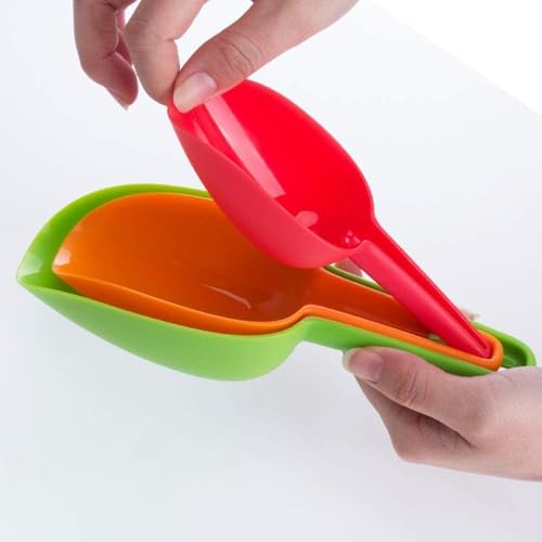 Image of Nesting 3pcs Multi-Purpose Plastic Shovel Scoop Set Measuring Scoops Kirana Shop, Grocery, Kitchen Bar, Grains, Sugar, Atta, Rice, Masala, Powder, Dry Food, Container Set Multicolour