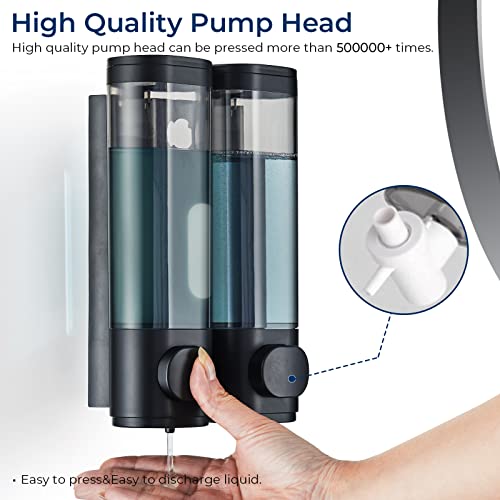 Modunful Shower Dispenser 2 Chamber No Drill Wall Mounted Shampoo & Conditioner Dispenser for Bathroom Shower Wall Mounted Shampoo Conditioner Body Wash Dispenser for Bathroom,Large Capacity(Black) - Image 2
