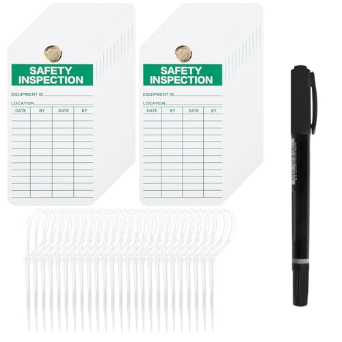 Lionshop Safety Inspection Tags for Accident Prevention with Zip Ties Multi Purpose Cable Ties for Indoor Outdoor Fire Extinguisher Scaffold Ladder, UV/Paper, 5.75"x 3", Pack of 25