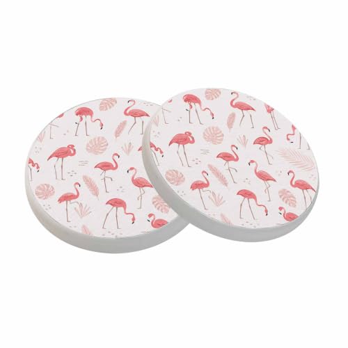 oFloral Flamingo Bird Coasters for Drinks Leaves Monstera Summer Exotic Tropical Cups Place Mats for Home Decor Set of 2, 4 Inch