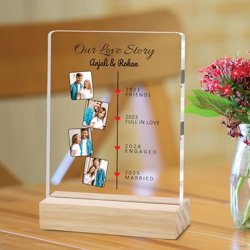 Image of Giftplease Customized Photo Frame with Wooden Stand | Transparent | Personalized Couple Picture Frame Gift for Girlfriend, Boyfriend, Husband, Wife |Anniversary, Wedding, Valentine s Day C 08