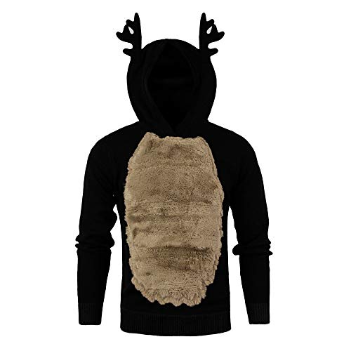 Christmas 3D Men Hoodie Pullover Autumn Winter Conventional Feather Hooded Top Xmas Black