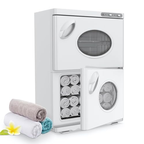 SalonDepot Hot Towel Warmer Professional Double Cabinet Towel Heater, 46L Extra Large Capacity with See-Through Window White Color for Spa Beauty Salon and Restaurant