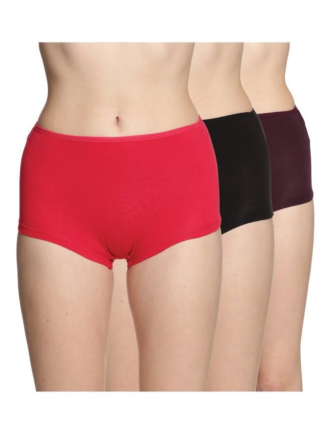 Lux Amore Women’s High Coverage Super Combed Cotton Elastane Stretch Mid Waist Boy Shorts with Concealed Waistband and StayFresh Treatment(Pack of 3) (Colors&Print May Vary)