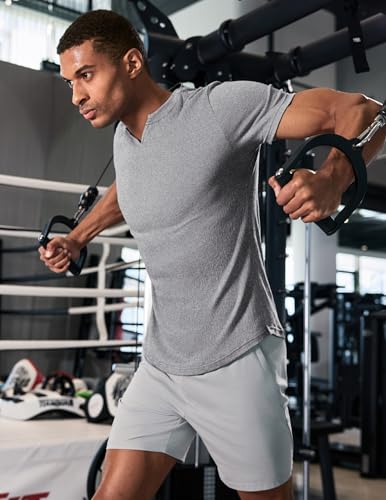 JMIERR Mens Muscle Slim T Shirt Texture V Neck Longline Henley Gym Workout Athletic Tee Shirts3