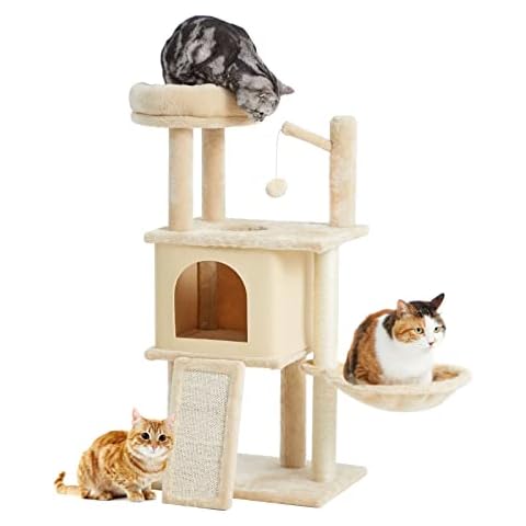TSCOMON 36.7" Modern Cat Tree for Indoor Cats, Beige Cover