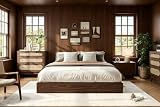 ELETHEBIA Queen Size Wooden Platform Bed Frame, Walnut
