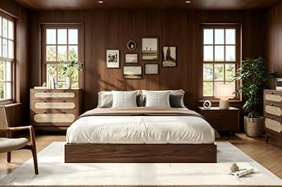 ELETHEBIA Queen Size Wooden Platform Bed Frame, Low Profile No Headboard, Wood Slat Support, No Box Spring, Easy Assembly for Apartment Bedroom, Walnut