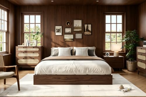 ELETHEBIA Queen Size Wooden Platform Bed Frame, Walnut