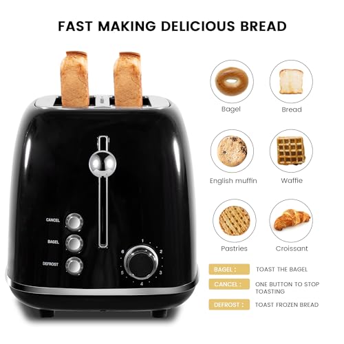 2-Slice-Toaster-Retro-Stainless-Steel-with-Bagel-Cancel-and-Defrost-Functions-6-Bread-Shade-Settings-Extra-Wide-Slots-and-Removable-Crumb-Tray-Black