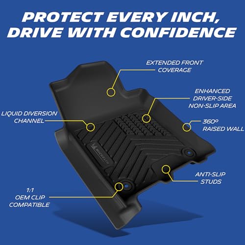 Image of Michelin Vehicle Mats for 2019-2026 Ram 2500 /3500 Crew Cab /Mega Cab | Bucket Seat Carpet Floor, All-Weather TPE Custom Fit Liner, 1st Row Floor Mats, Premier