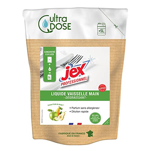 JEX Professionnel -Ultra dose Liquide vaisselle -Nettoie & dégraisse -Parfum fruits du verger -93,8% naturelle -Sans allergènes -Dissolution rapide -Economique & écologique -1L -Fabrication française