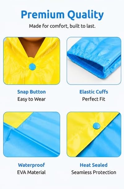 Image of CubsDen Kids Waterproof Raincoat for Boys & Girls | Full-Length Hooded Rain Coat | Lightweight Durable School Rainwear | Bright Color Outdoor Rain Jacket for Children