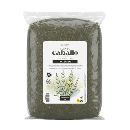 Bioky Cola de Caballo Infusión a Granel 1kg – Té Diurético, para Retención de Líquidos | Hojas Secas y Cortadas para Infusión | Hierbas Drenantes
