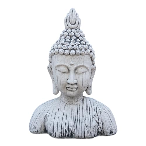 gartendekoparadies.de Statue de buste de Bouddha en pierre massive, hauteur 57 cm, 20 x 40 cm, gris, 28 kg, en pierre reconstituée résistante au gel
