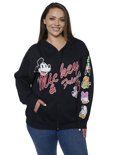 Sweat à capuche zippé Disney Mickey pour femme en polaire noir avec Donald et Pluto
