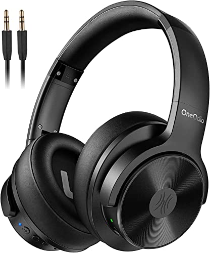 OneOdio Active Noise Cancelling Headphones, A30 Wireless Wired Headset Bluetooth 5.0 Over Ear Headphones with Microphone, HI-FI Stereo Deep Bass 45H Playtime for Travel Work-Black