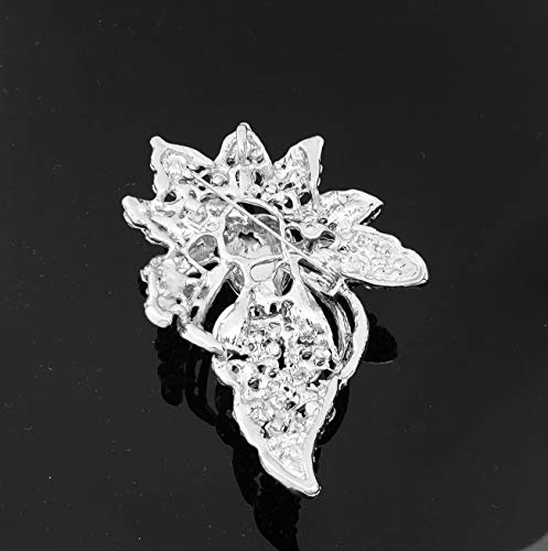 Women's Fashion Austrian Crystal Floral Pave Bouquet Statement Brooch Pin (Montana Blue + Silver Tone) #TOP5
