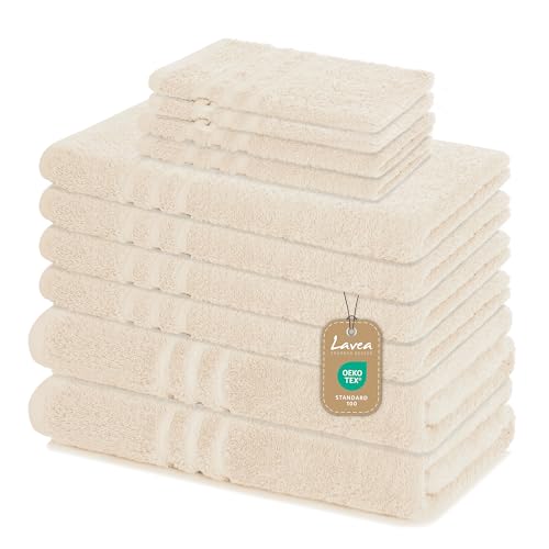 Lavea Lot de 10 Serviettes Elena – 100% Coton – 4 Serviettes, 2 draps de Bain, 2 Serviettes...