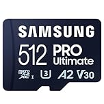 Samsung Carte Mémoire MicroSDXC, PRO Ultimate MB-MY512SA/WW, 512 Go, vitesse de lecture jusqu'à 200 Mo/s, fournie avec adaptateur SD