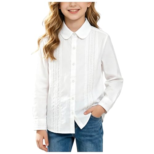 Camisa de verano para niñas, de manga corta, Oxford, cómoda, a la moda, informal, con botones, lisas, 5-Blanco, 11-12 años