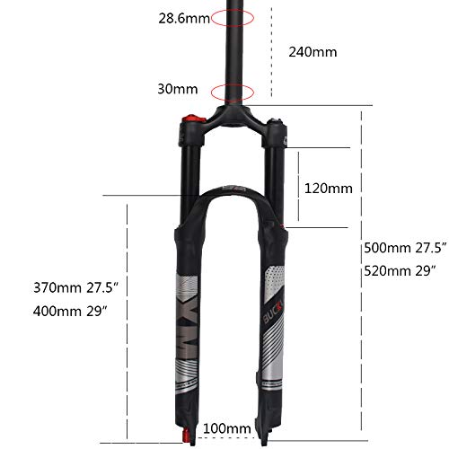 Bucklos Us-Stock 26 27.5 29 Inch Mountain Bike Air Fork Black, Rebound Adjust Mtb Suspension Forks 120Mm Travel, Aluminum Alloy Front Fork Straight Tube Threadless Fit Am/Xc/Dh Mountain/Road Bicycle #TOP2