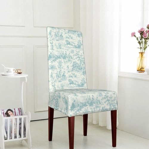 Gerrit TL85C9XY-582019178 Teal French Country Toile Pattern Dining Chair Covers Stretch Removable Washable Kitchen Chair Slipcovers thumb #4