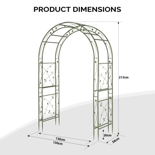 Bonnlo Arche de Jardin en Acier et Double Couche, Arche en Fer pour Plantes Grimpantes et Rosiers, Tonelle Jardin pour Mariages, Fêtes et Décorations Extérieures 215 x 150 x 60cm, Vert Olive