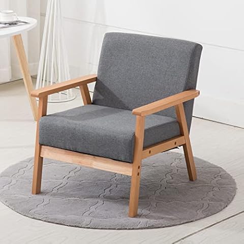 buybyroom Gepolsterter Sessel, Massivholz-Loungesessel mit Kissen und Rückenlehne Cover