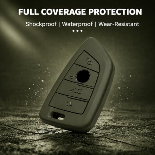Image of JVCV Soft TPU Cover Compatible with BMW X1, X3, X6, X5, 5 Series, 6 Series, 7 Series 4 Button Blade Smart Key | Scratch-Resistant Protective Case (2 Pack - Matte Green)