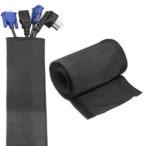QUARKZMAN Organizador de Cables de Gancho Y Bucle, Funda de Gestión de Cables de 6.6' X 1.6', Envoltura de Cable Flexible Cubre Ocultador de Cables, Organizador de Cables, Negro