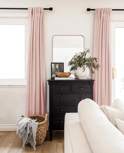 INOVADAY 100% Blackout Curtains 84 Inches Length 2 Panels Set, Back Tab/Rod Pocket Linen Black Out Curtains for Bedroom, Thermal Insulated Window Drapes - Blush Pink, W50 X L84