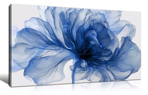 Blue Flower Canvas Wall Art Abstract Floral Prints Painting 40x20 Inch