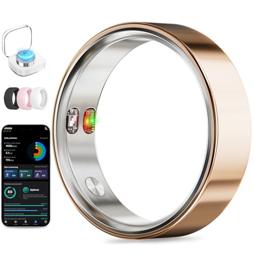 Smart Ring with Vibration Alerts, health tracker ring with Body Temperature Monitor, Heart Rate, Sleep & Fitness Tracking, Waterproof Activity Ring for Men & Women, No App Fees (Rose Gold, 8#)