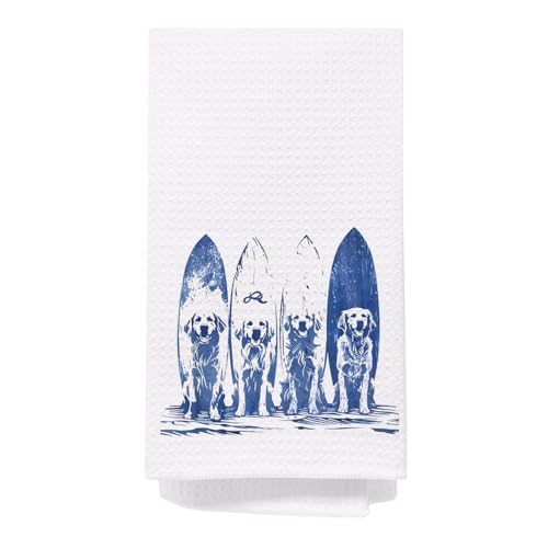 SPBL&L Blue Coastal Golden Retriever Kitchen Towels, Gifts for Golden