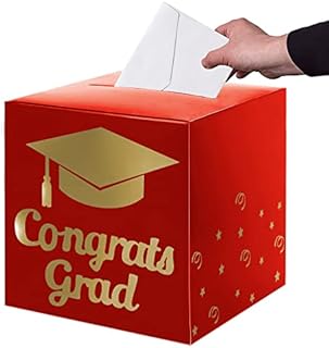 Graduation Card Box Holder, Congrats Grad Foldable Cardboard Decorations Box for Graduation Party Decoration and Grad Parties (Black)