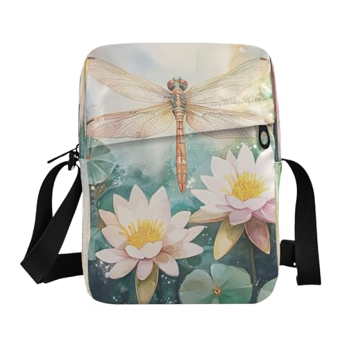 Crossbody Bag Lotus Dragonfly Messenger Bag for Women Men Purse Shoulder Bag Satchel Bag with Adjustable Strap 214B9210