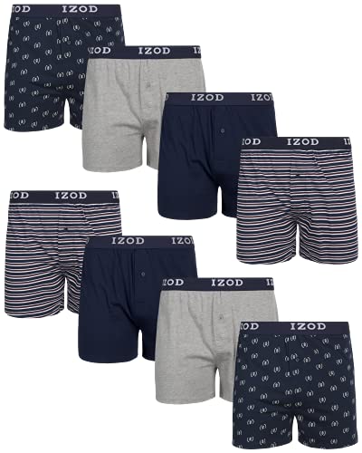 IZOD Men s Underwear - 100% Cotton Knit Boxers (8 Pack), Size X-Large, Blue Multi