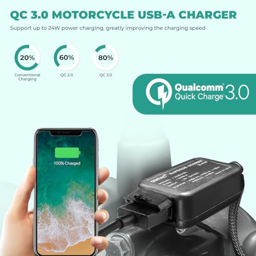 Image of SIMTAC RAPIDRIDE Quick Charger 3.0 with Universal Fitment For Bikes & Scooters, With USB Type A, Black