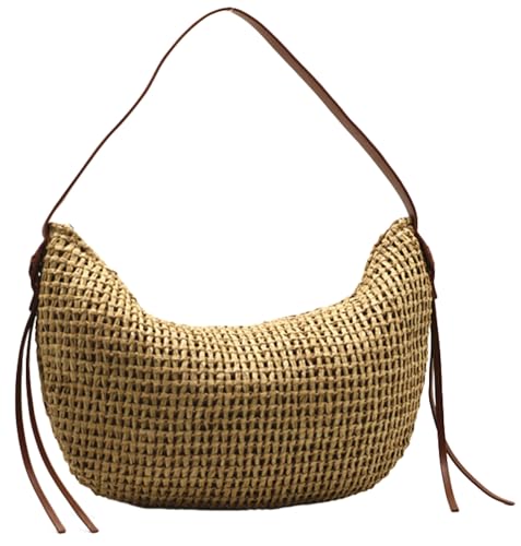 Oversized Dumpling Straw Purse, Handmade Woven Shoulder Bag, Summer Beach Clutch Blending Quirky Style and Practicality