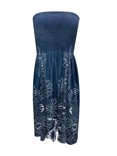 Image of Zyyfly Tube Top Dress Women Summer Beach Coverup Stretch Smocked Strapless Dress