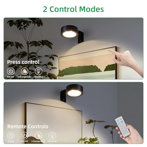 Image of 4 Pack Wireless Picture Lights for Wall, Magnetic Rechargeable Picture Light Battery Operated with Remote 3 Lighting Modes Painting Light for Art Display, Battery Wall Lights for Photo Gallery, Black