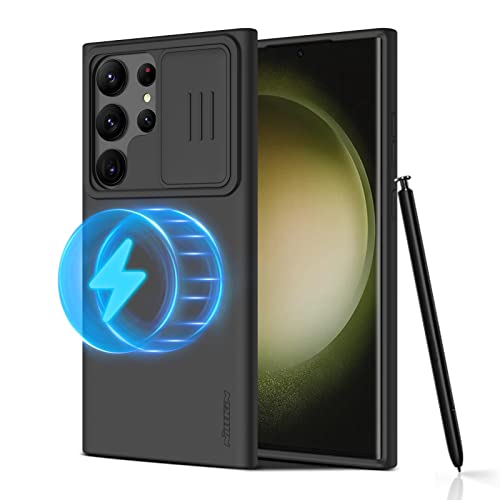 Nillkin Magnetic Case For Samsung Galaxy S23 Ultra, [Slide Camera Cover][Compatible With Magsafe] Silicone Shockproof Galaxy S23 Ultra Protective Phone Case, Black #TOP29