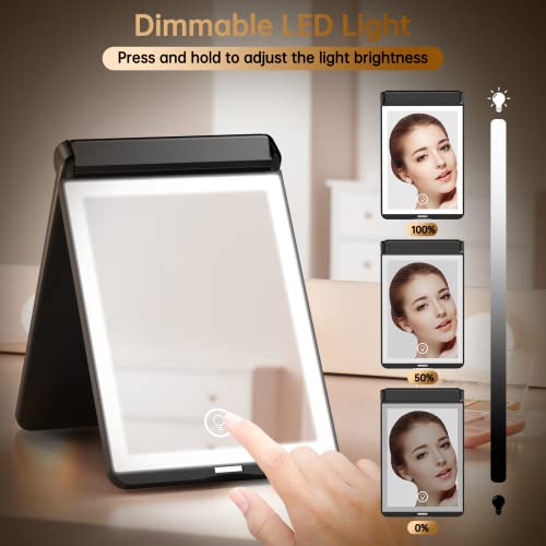 Benbilry Led Lighted Compact Makeup Mirror With Magnetic Switch, [1X/3X Magnification & Type-C Rechargeable & Adjustable Brightness & 300° Flip], Portable Travel Mirror Foldable Handheld Mirror Black #TOP3