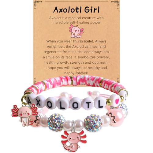 Cute Axolotl Bracelet Stuff Set Adjustable Clay Axolotl Jewelry Birthday Christmas Gifts for Gir Granddaughter Niece Daughter