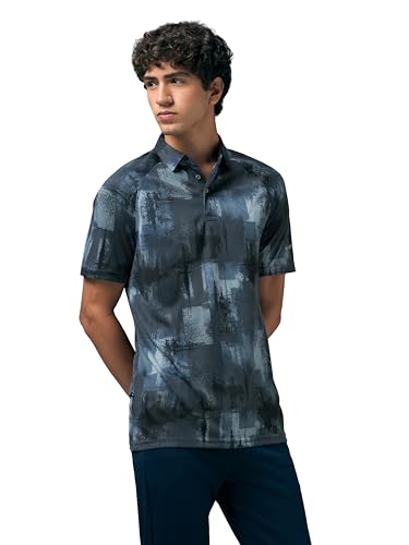 Image of TECHNOSPORT Mens Slim Fit All Over Print Half Sleeve Polo T-Shirt with UPF50+, Quick Dry for Regular Use